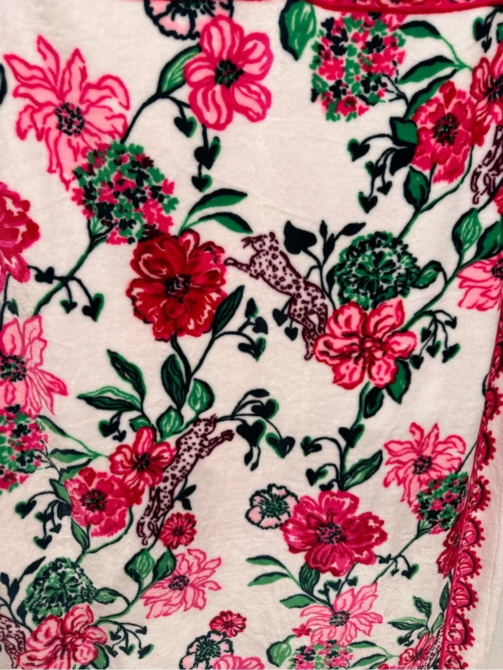Lilly Pulitzer Plush Fleece Throw Blanket Floral Leopards Pink Green 47x63